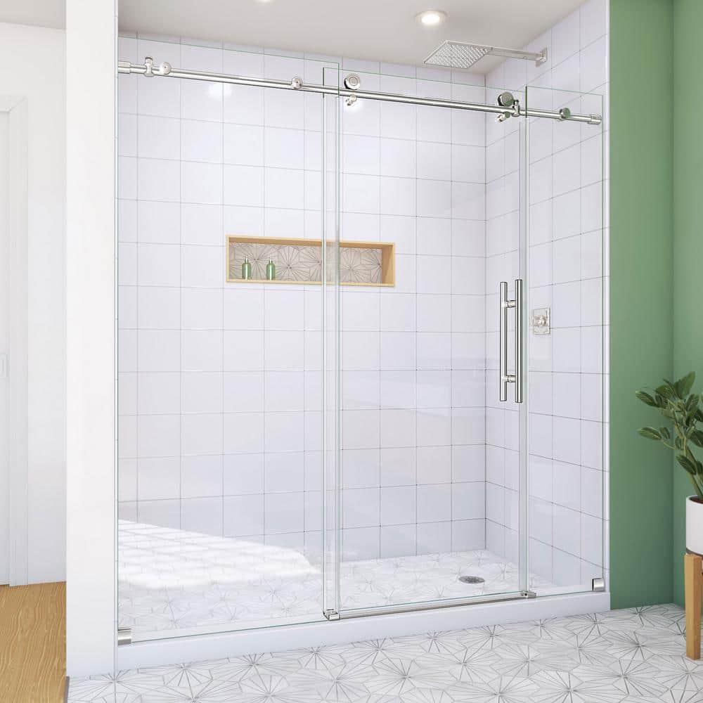 72" Frameless Sliding Shower Door with Polished Stainless Steel Frame
