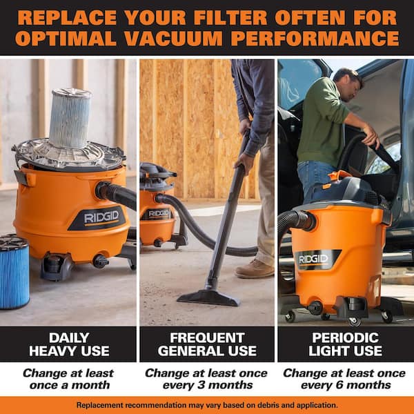 RIDGID 16 Gallon 6.5 Peak HP NXT Shop Vac Wet Dry Vacuum with Cart Fine Dust Filter Locking Hose and Accessory Attachments HD1800