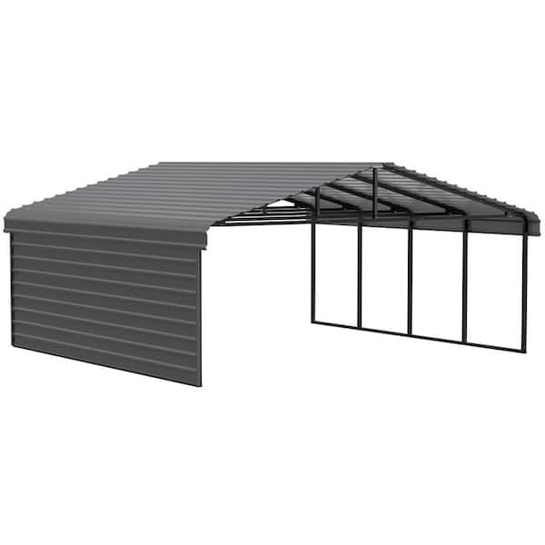 Arrow 20 ft. W x 20 ft. D x 7 ft. H Charcoal Galvanized Steel Carport with 1-Side Wall Kit