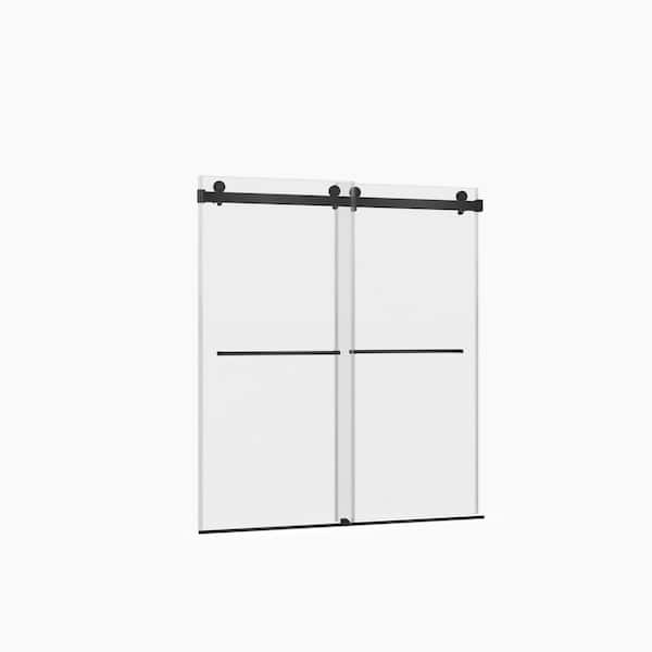 60 in. W x 70 in. H Double Sliding Frameless Shower Door in Matte Black with Clear Glass and Easy-Clean Coating