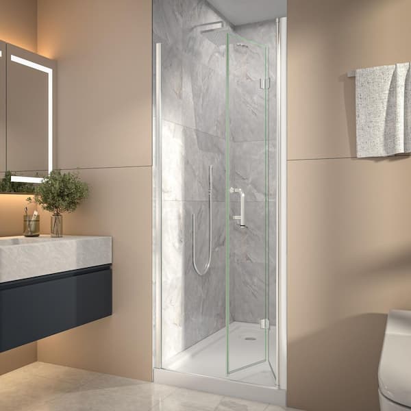 30-32 in. W x 72 in. H Bifold Frameless Shower Door in Chrome Finish with Clear Glass