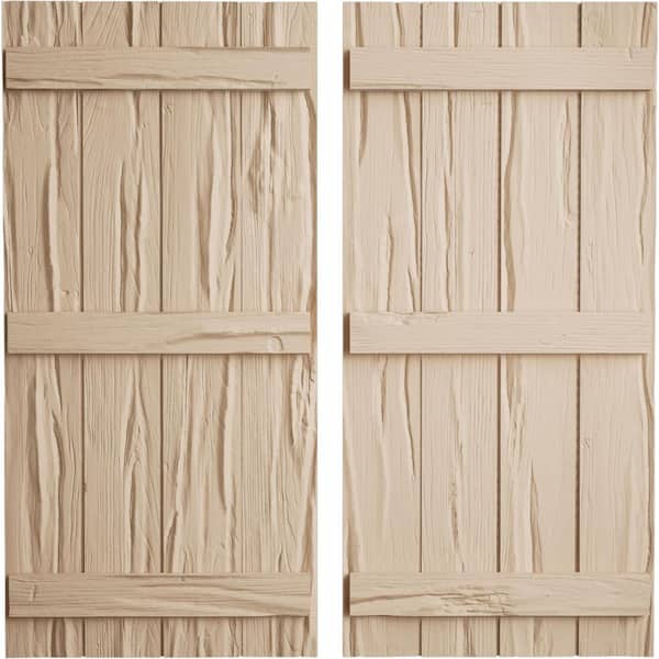 Ekena Millwork 22 in. x 64 in. Timberthane Polyurethane 4-Board Joined Board-n-Batten Riverwood Faux Wood Shutters Pair