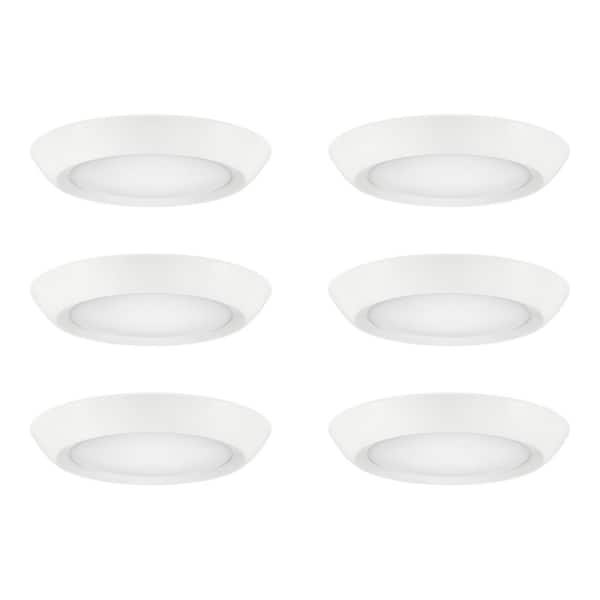 6-Pack 6 in. LED Surface Mount Downlight Flush Mount Disk Light Fixture, 600-900-1200LM, Selectable CCT 2700K-5000K