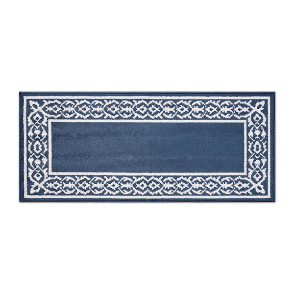 Lorreta 2-Tone Dusty Navy/Ivory 2 ft. x 5 ft. Tufted Border Polypropylene Area Rug