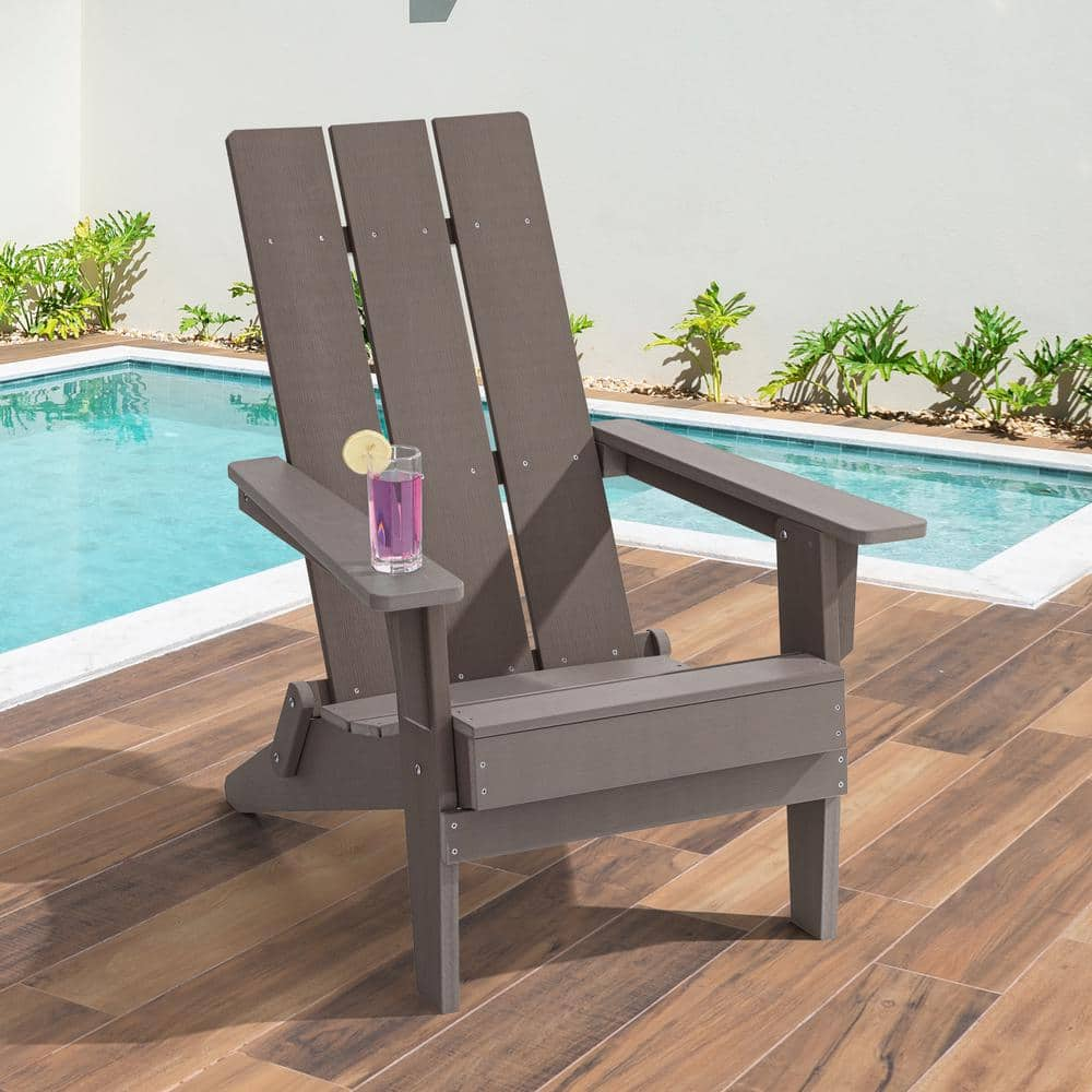 Joyesery Hips Foldable Adirondack Chair Weather Resistant Wood Grain Finish Chair With Wide