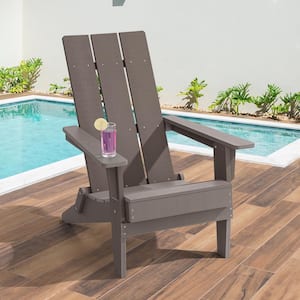 HIPS Foldable Adirondack Chair, Weather Resistant Wood-Grain Finish Chair With Wide Backrest, Coffee