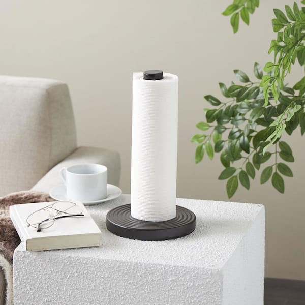 Black Metal Paper Towel Holder with Brown Wood Post