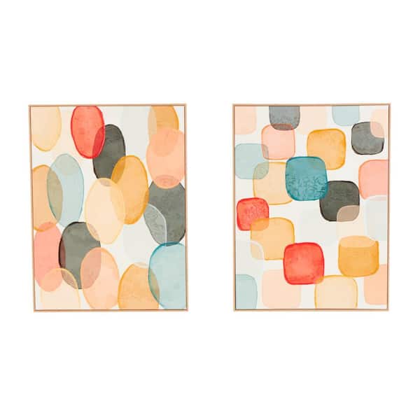Litton Lane 2- Panel Abstract Framed Wall Art Print with Layered Geometric Shapes and Wooden Frames 32 in. x 24 in.