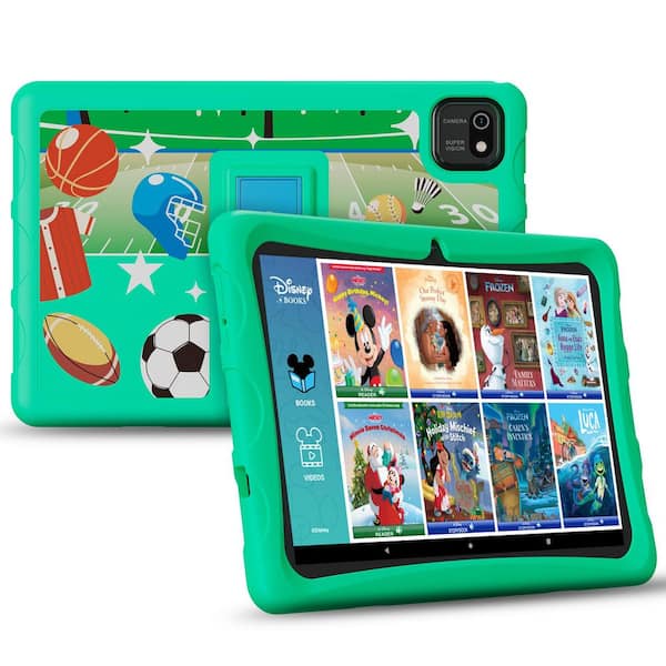 10 in. Kids Tablet Android 13, with 80 Disney E-books and Kid-Proof Case with Kickstand, Green