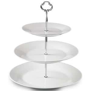 3 Tier White Serving Cake Stand-Elegant Platter for Cupcakes, Fruits, Desserts or Tea-Buffet Server Stand
