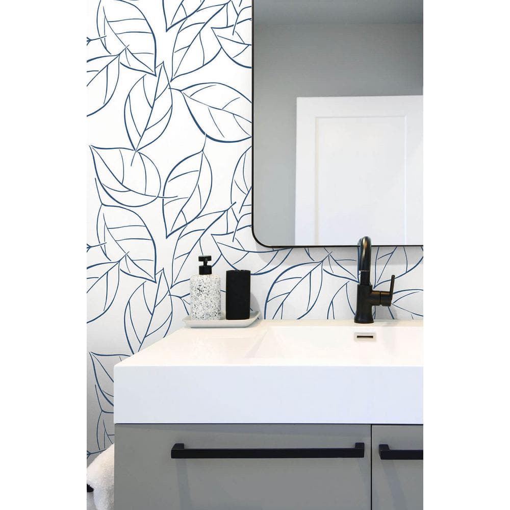 Navy Blue and White Vinyl Peel and Stick Wallpaper