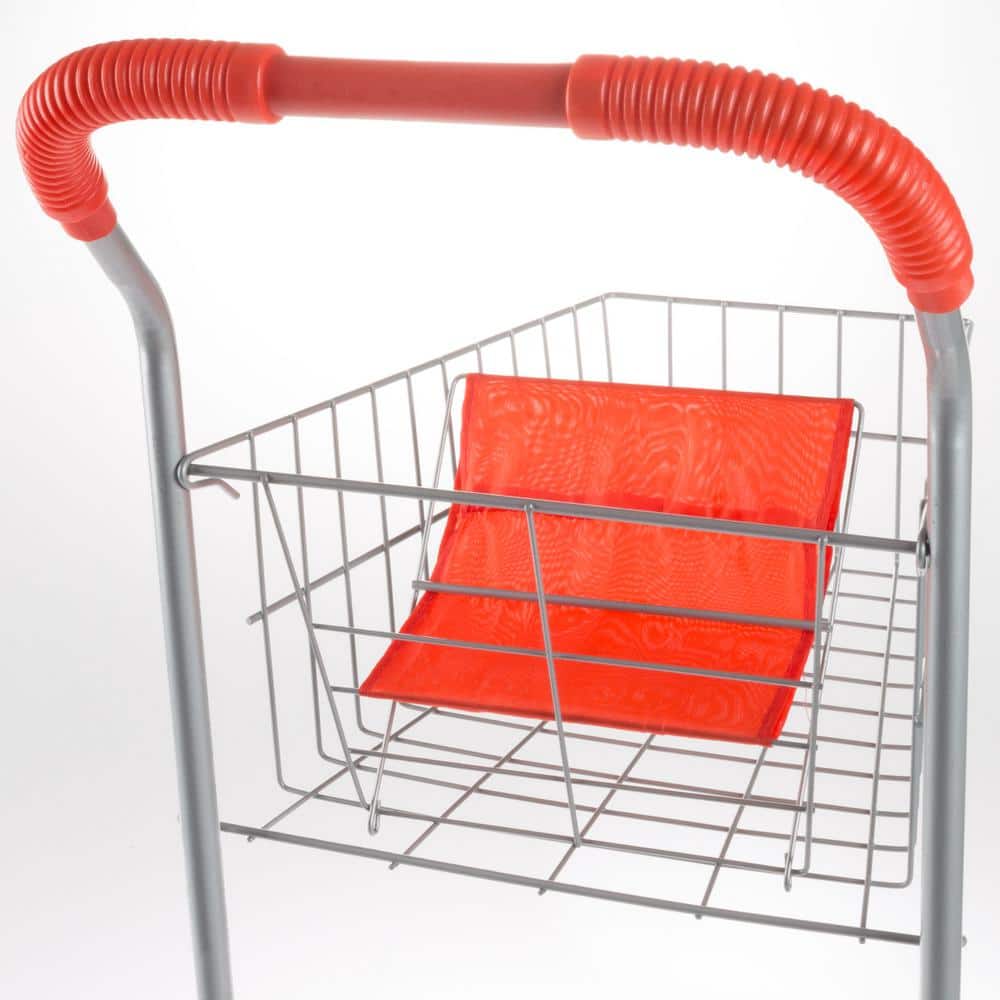 Red and Silver Metal Pretend Play Grocery Cart for Kids