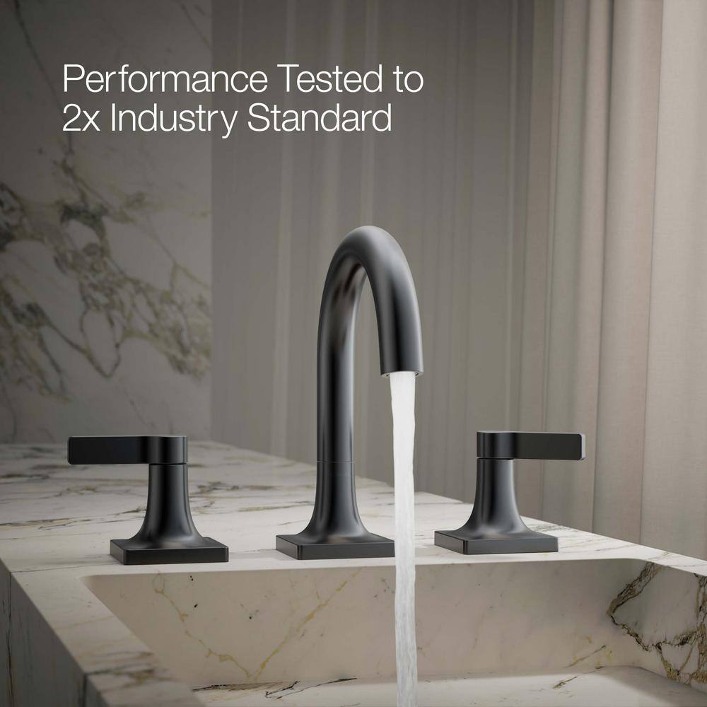Matte Black Brass Widespread Bathroom Sink Faucet with Clicker Drain