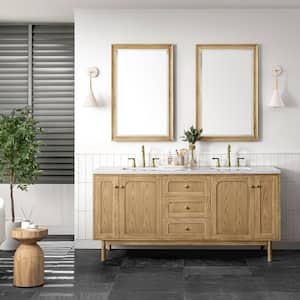 Laurent 72.0 in. W x 23.5 in. D x 34.2 in . H Bathroom Vanity in Light Oak with Arctic Fall Solid Surface Top