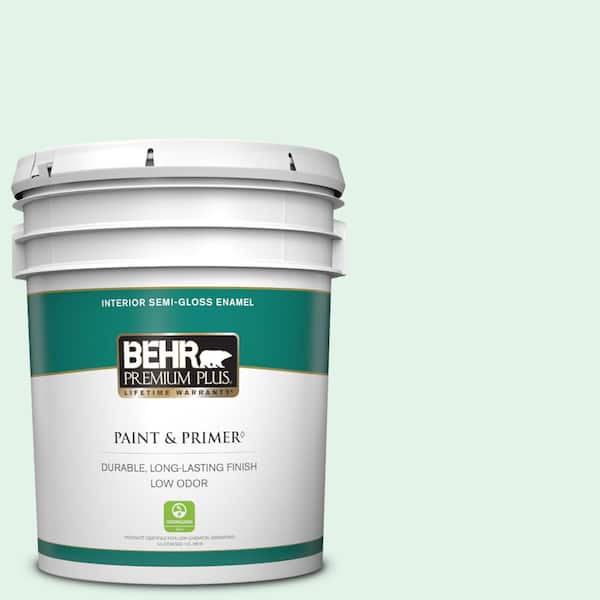 BEHR PREMIUM PLUS 5 gal. #480C-1 Light Mint Semi-Gloss Enamel Low Odor Interior Paint & Primer