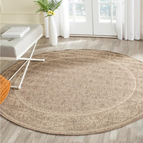 Courtyard Brown/Natural 5 ft. x 5 ft. Round Border Indoor/Outdoor Patio  Area Rug