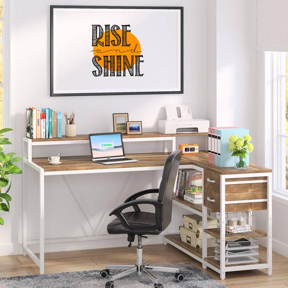 BYBLIGHT Moronia 55.1 in. Reversible L Shaped Desk Oak Particle