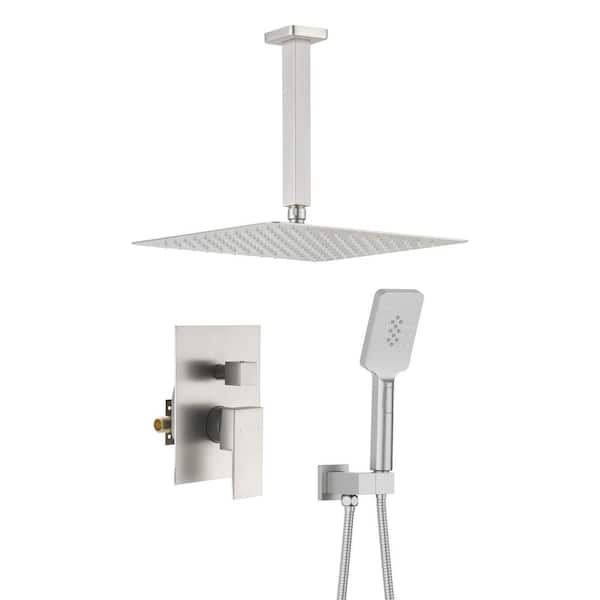 1-Handle 1-Spray Shower Faucet 1.8 GPM with Corrosion Resistant, Pressure Balance Ceiling Mount in Brushed Nickel