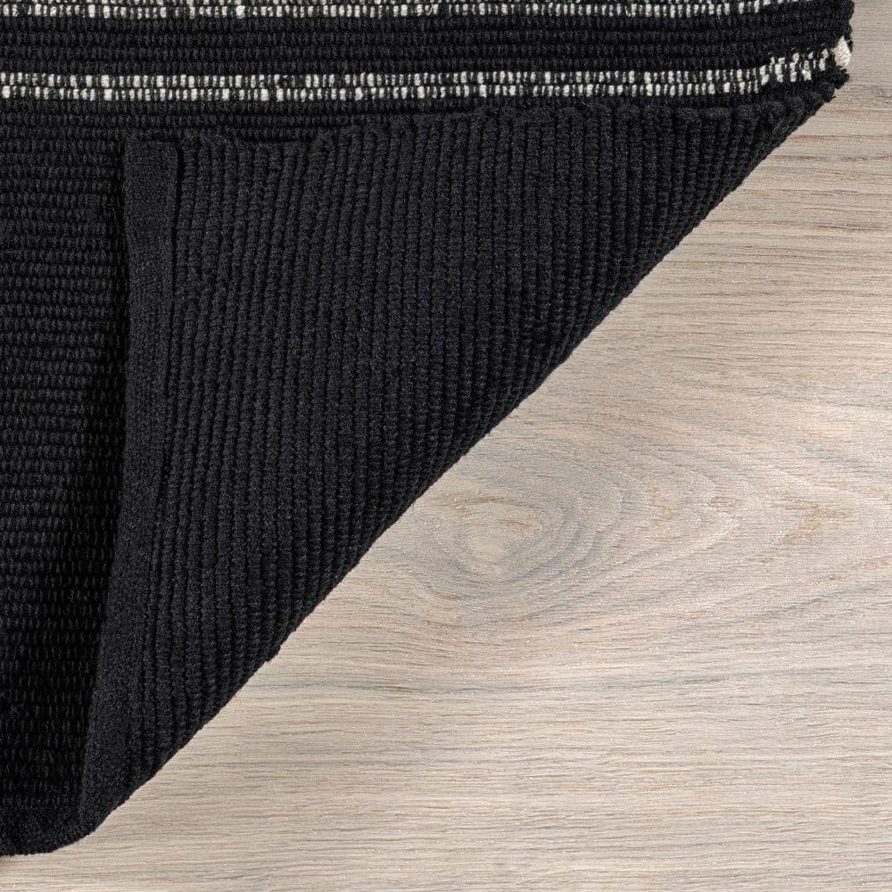 Black and White Striped Handmade Cotton Area Rug, 5' x 8'