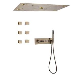 Luxury LED Thermostatic Single-Handle 4-Spray Patterns Ceiling Mount Shower Faucet in Brushed Gold (Valve Included)