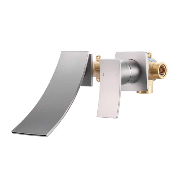 AVITAS Brass Single Handle Wall Mounted Bathroom Sink Faucet, Waterfall Bathroom Basin Faucet in Brushed Nickel