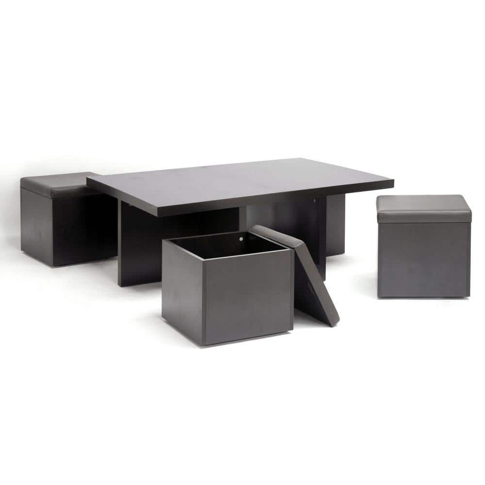 Prescott 24" Dark Brown Modern Table & Stool Set with Storage
