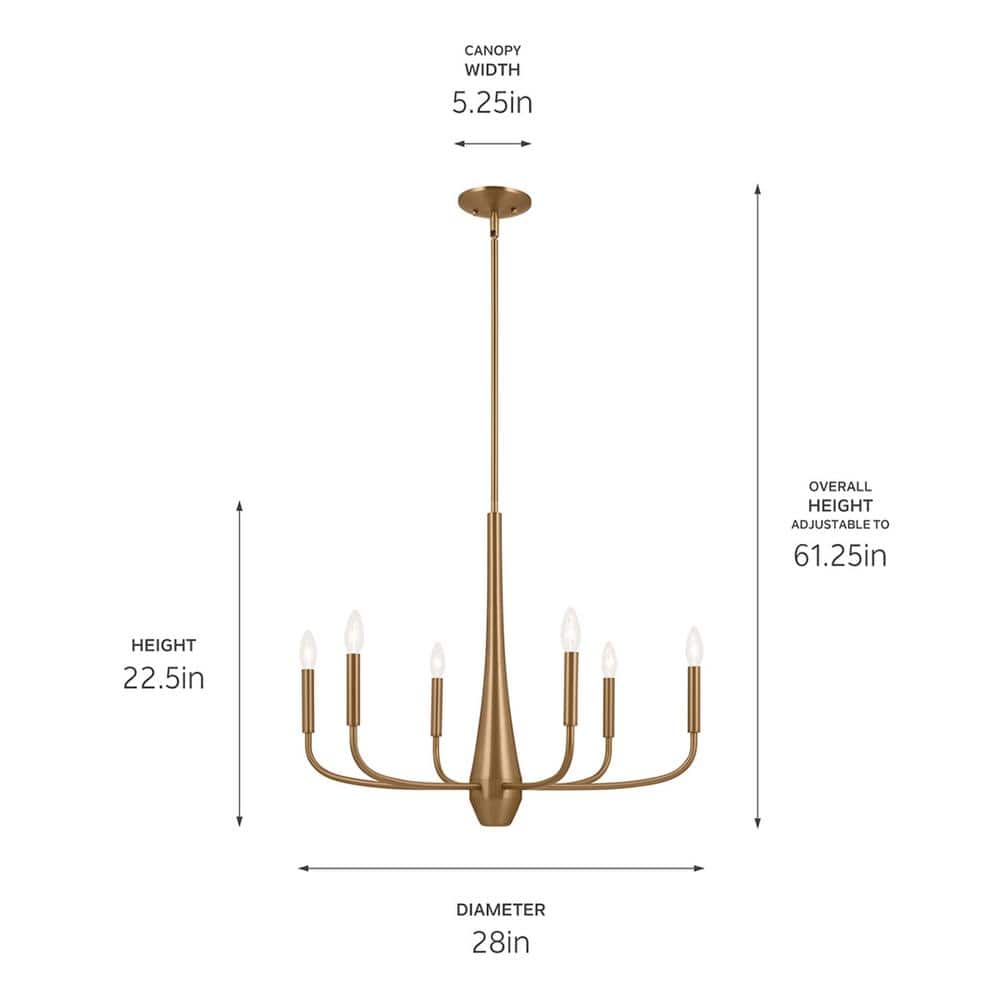Champagne Bronze 6-Light Modern Chandelier, 28" x 22.5"