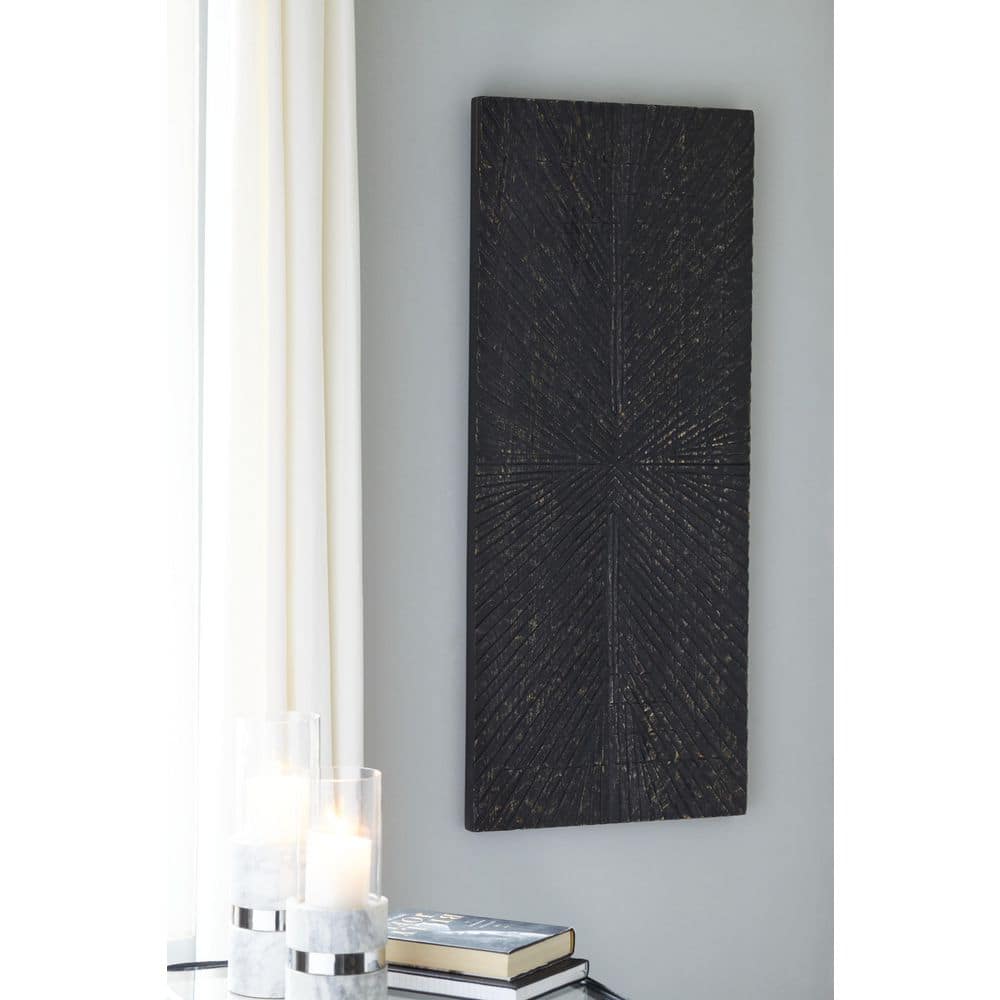 Antique Black Sunburst Wood Wall Decor, 20 x 48 Inch