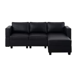 87.01 in. W Faux Leather Sofa with Ottoman Streamlined Comfort for Your Sectional Sofa in Black