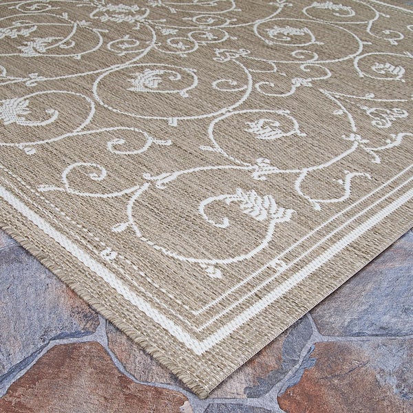 Couristan Recife Veranda Champagne Taupe 9 Ft X Round Indoor Outdoor Area Rug 15832312086086n The Home Depot 9 Ft Round Indoor Outdoor Area Rug, Couristan Outdoor Rugs