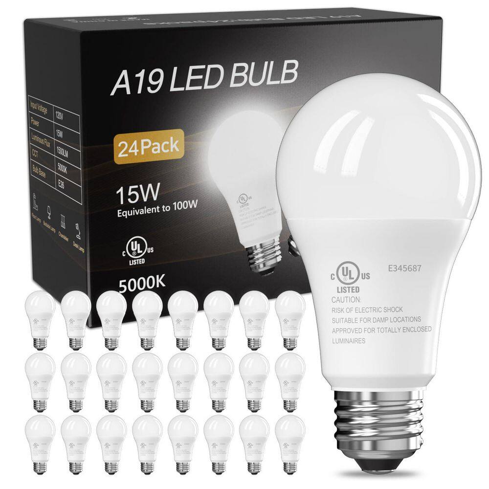 100-Watt Equivalent A19 Non-Dimmable LED Light Bulb (5000K) Daylight (24-Pack) price history on PriceWatchPro