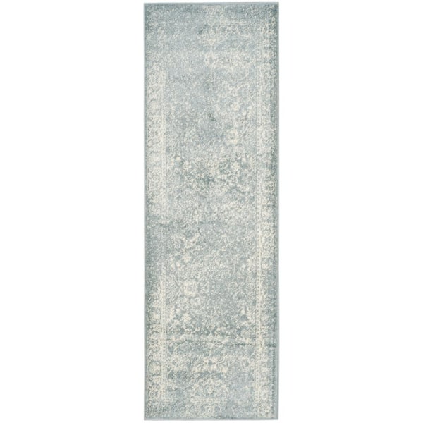 Adirondack 3 ft. x 14 ft. Slate/Ivory Border Distressed Runner Rug
