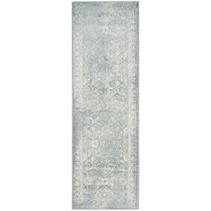 Adirondack Slate/Ivory 3 ft. x 6 ft. Border Distressed Runner Rug