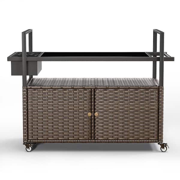 42 in. W x 18 in. D x 36 in. H Brown Wicker Patio Outdoor Storage Cabinet Outdoor Buffet Cabinet Porch Storage