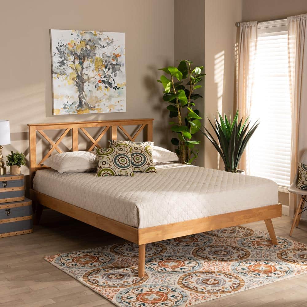 Galvin Brown Wood Full Platform Bed with Tufted Upholstery