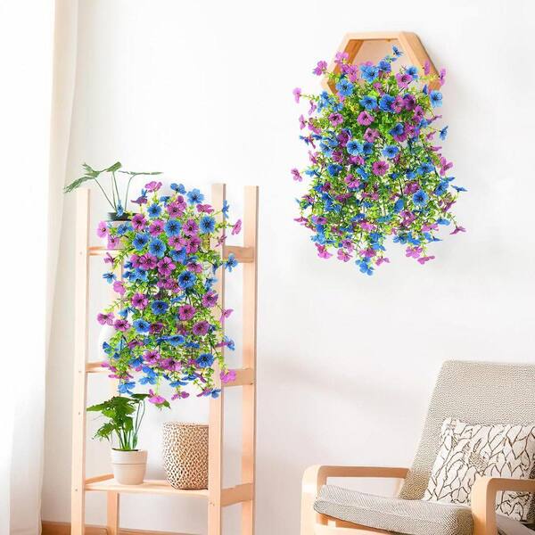 18.9 in. Purple Blue 2-Piece Artificial Fake Daisy Hanging Flowers
