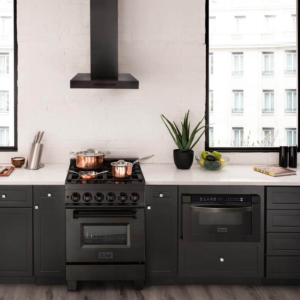 24" Black Stainless Steel Convertible Wall Mount Range Hood