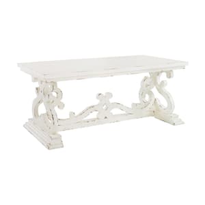 Lucas 47 in. Distressed White Large Rectangle Wood Coffee Table with Pedestal Base