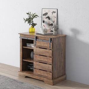 Espresso Side Cabinet Buffet Sideboard with Sliding Barn Door and Interior Shelves