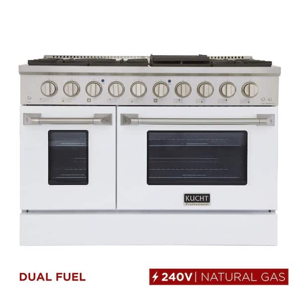Kucht 48 in. 6.7 cu. ft. Double Oven Dual Fuel Range with Gas Stove and Electric Oven in. White