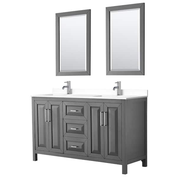 Wyndham Collection Daria 60 in. W x 22 in. D Double Vanity in Dark Gray with Cultured Marble Vanity Top in White with Basins and Mirrors