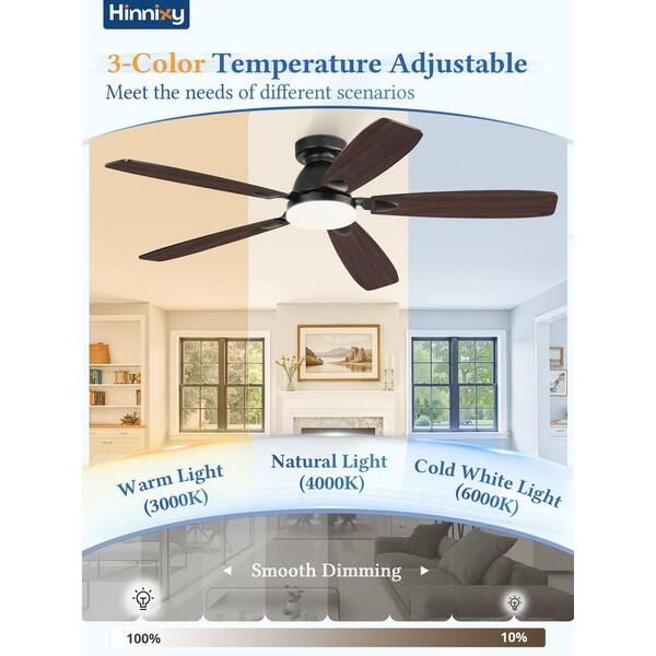 52 in. Indoor Black Dimmable Flush Mount Standard Ceiling Fan with Integrated LED Light and Remote Control Included