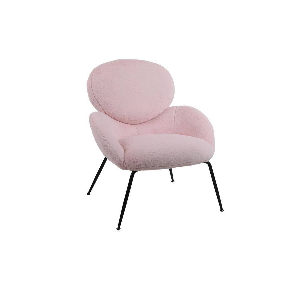 Pink Modern Sherpa Accent Armchair Cute Comfy Vanity Chair with Metal