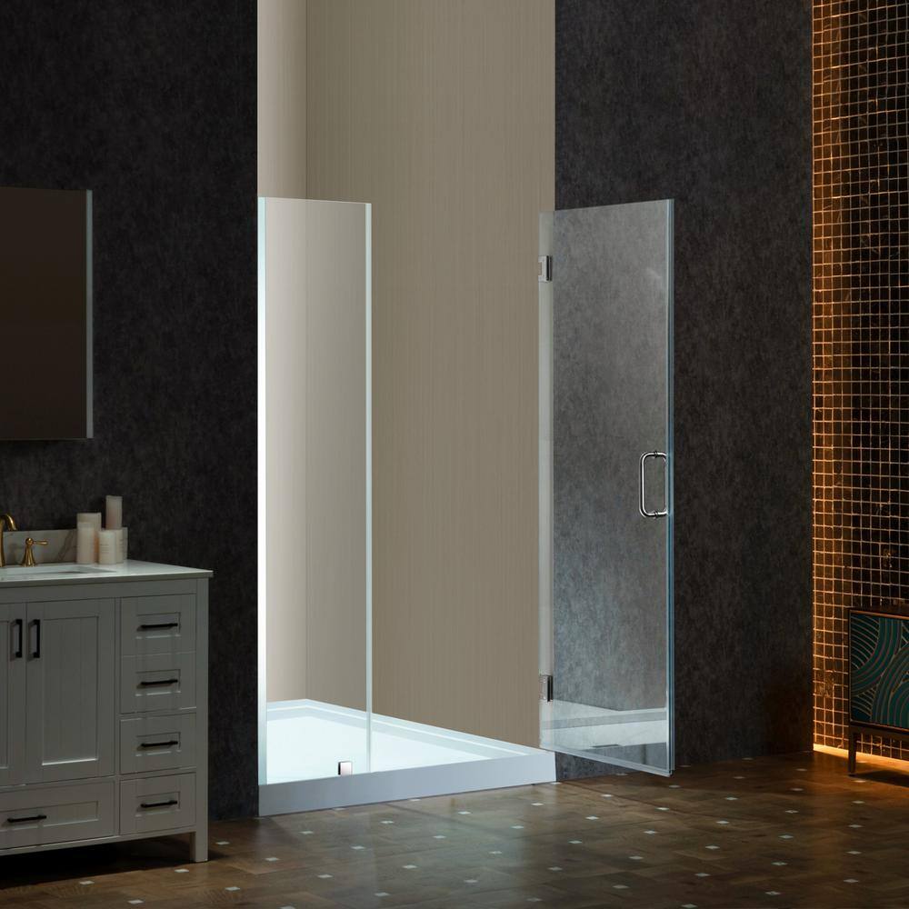 47" Chrome Frameless Pivot Shower Door with Clear Tempered Glass