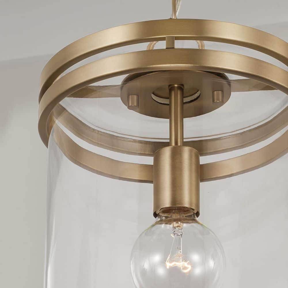 Aged Brass and Clear Glass Mini Pendant Light
