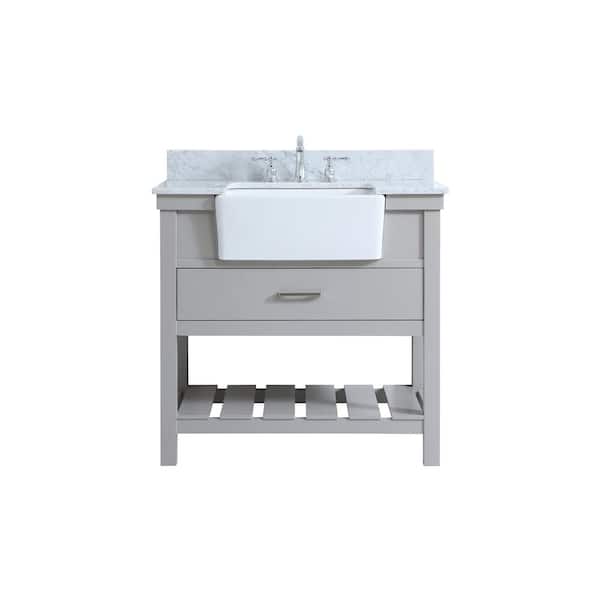 Unbranded Timeless Home 36 in. W x 22 in. D x 34.13 in. H Bath Vanity in Grey with Carrara Marble Top with White Basin