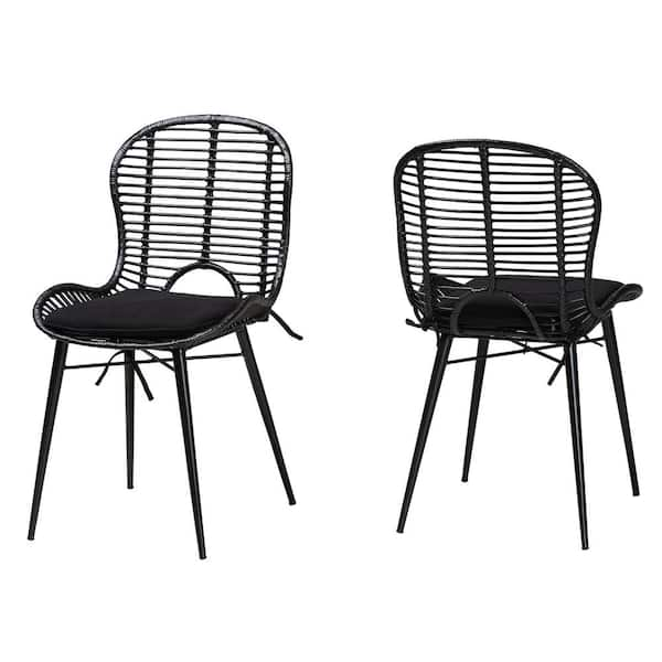 bali & pari Brenna Black Rattan Dining Chair (Set of 2) 2312P12827HD