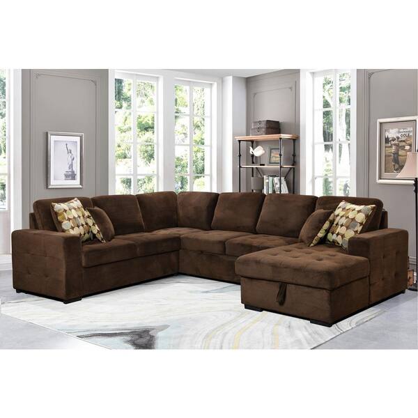 sumyeg 123 in. U Shaped Polyester Sectional Sofa in. Chocolate with ...