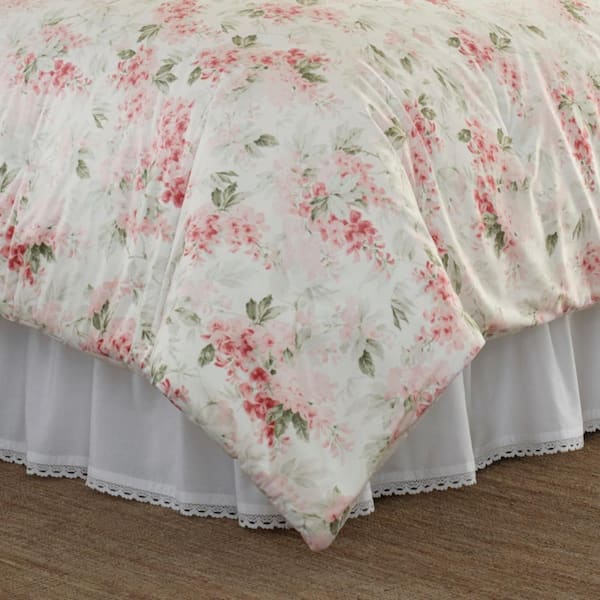LAURA ASHLEY フラワーコンフォータケース ダブル用 Laura Ashley Wisteria 2-Piece Pink Floral Plush Microfiber Twin