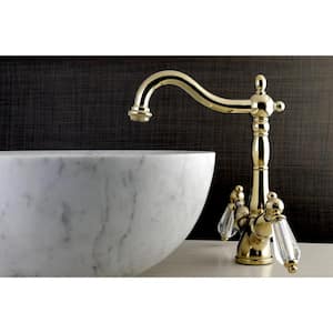 Victorian Crystal Single-Hole 2-Handle High-Arc Vessel Bathroom Faucet in Polished Brass